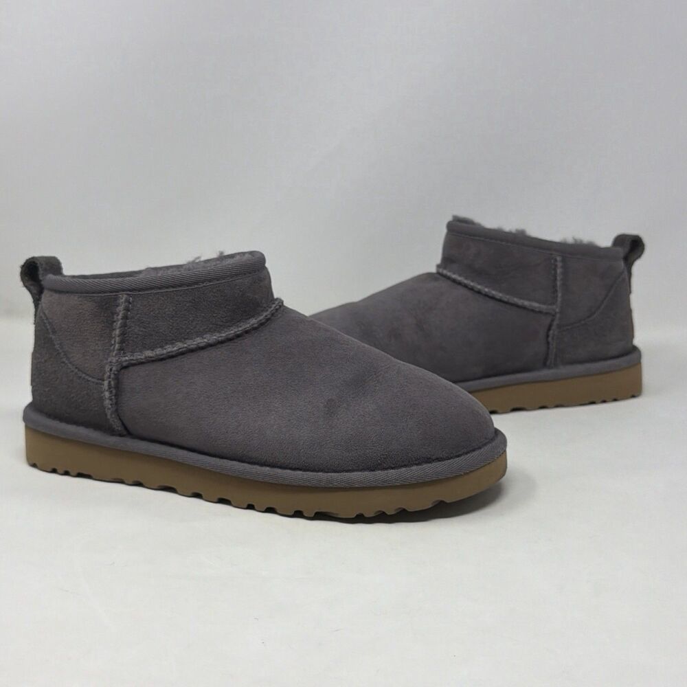 UGG Classic Ultra Mini Boots Women 6 Shade Gray Suede Sheepskin 1116109